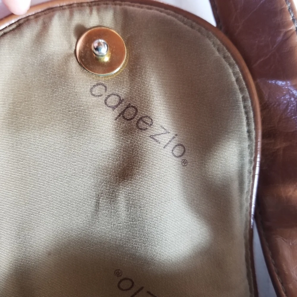 CAPEZIO MUSTARD GOLD COLOR WITH BROWN THREE MAIN COMPARTMENTS SNAP CLOSURE
